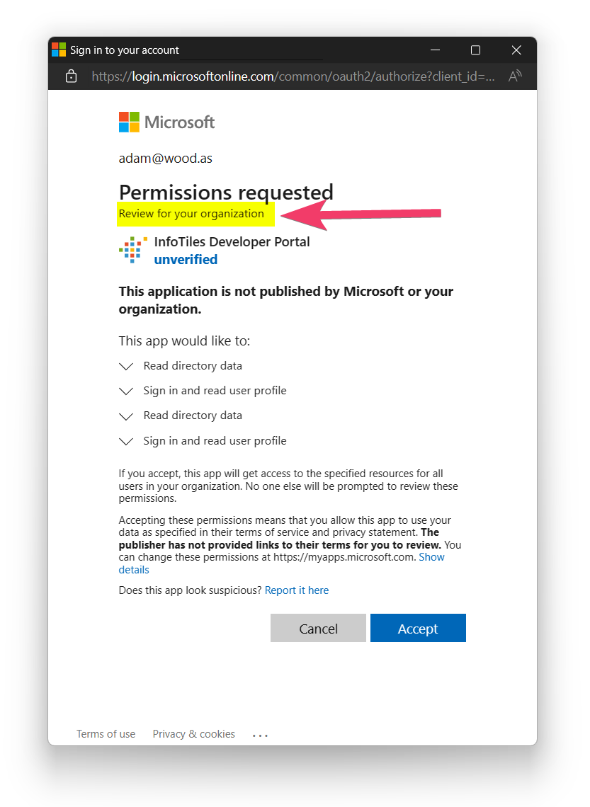 Developer Portal Admin Consent