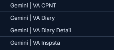 Gemini raw data views: VA CPNT, VA Diary, VA Diary Detail, VA Inspsta