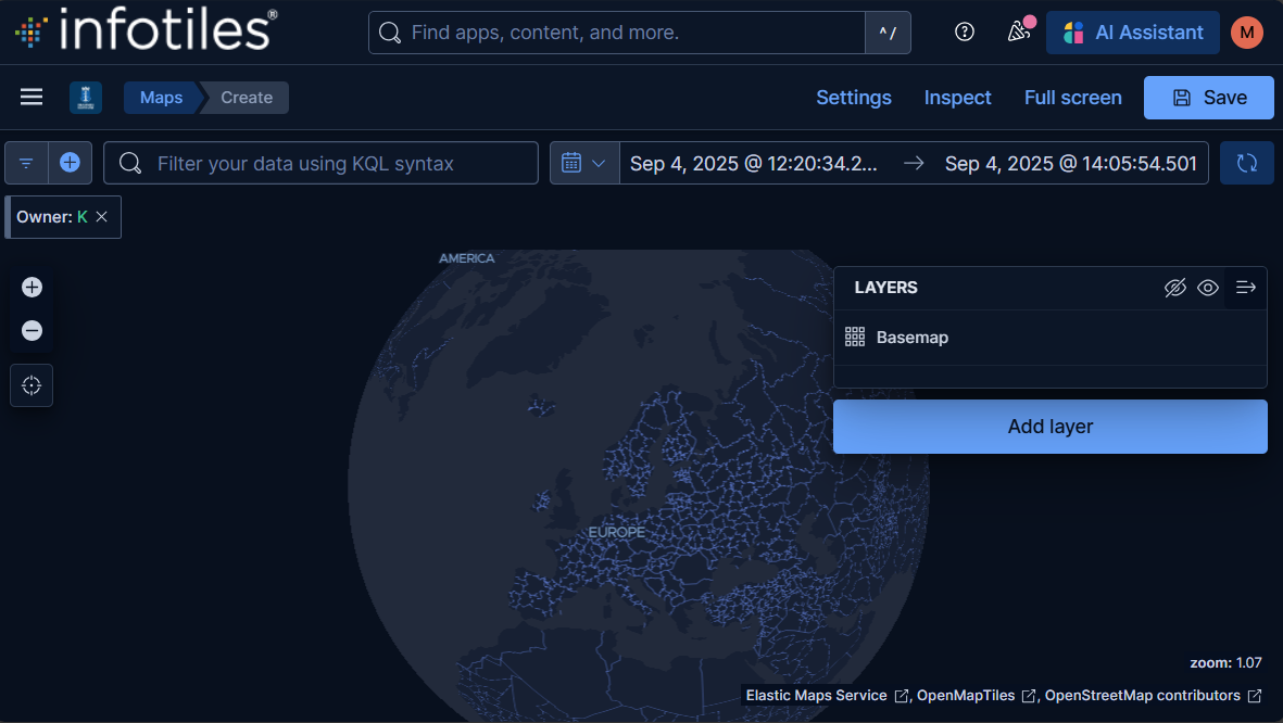 Map view with the Add layer panel open