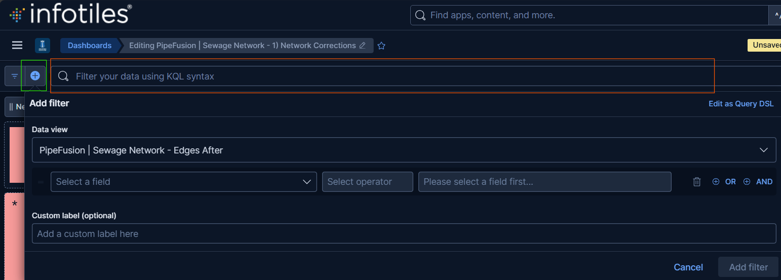 Example showing filter and search applied across multiple datasets
